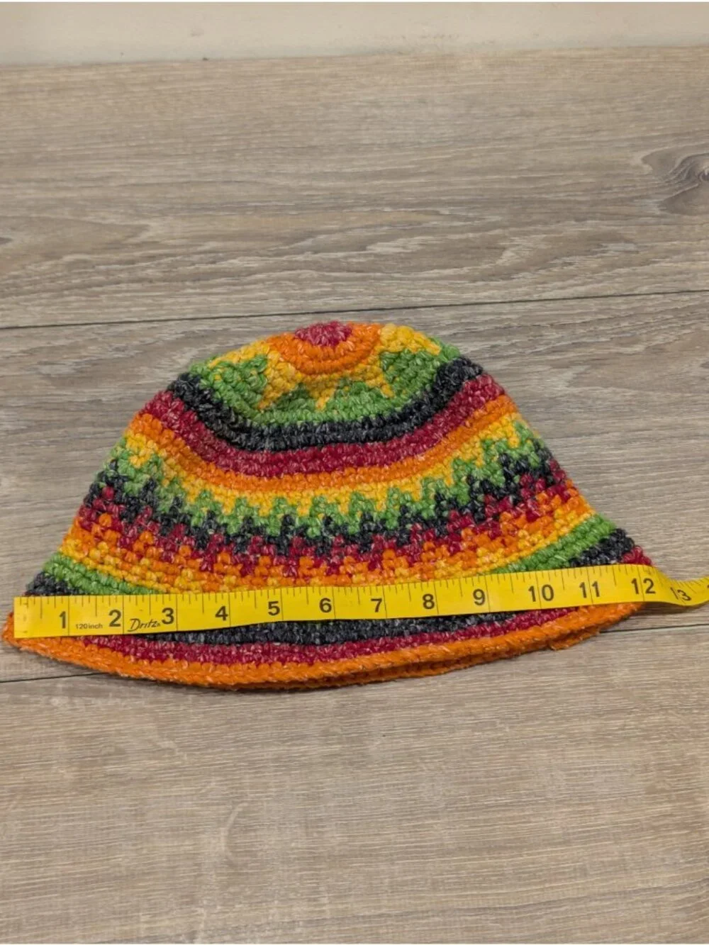 Casa De La Lana Bucket Hat Rainbow Handknit 100% Wool Boho Festival Stripe Sun